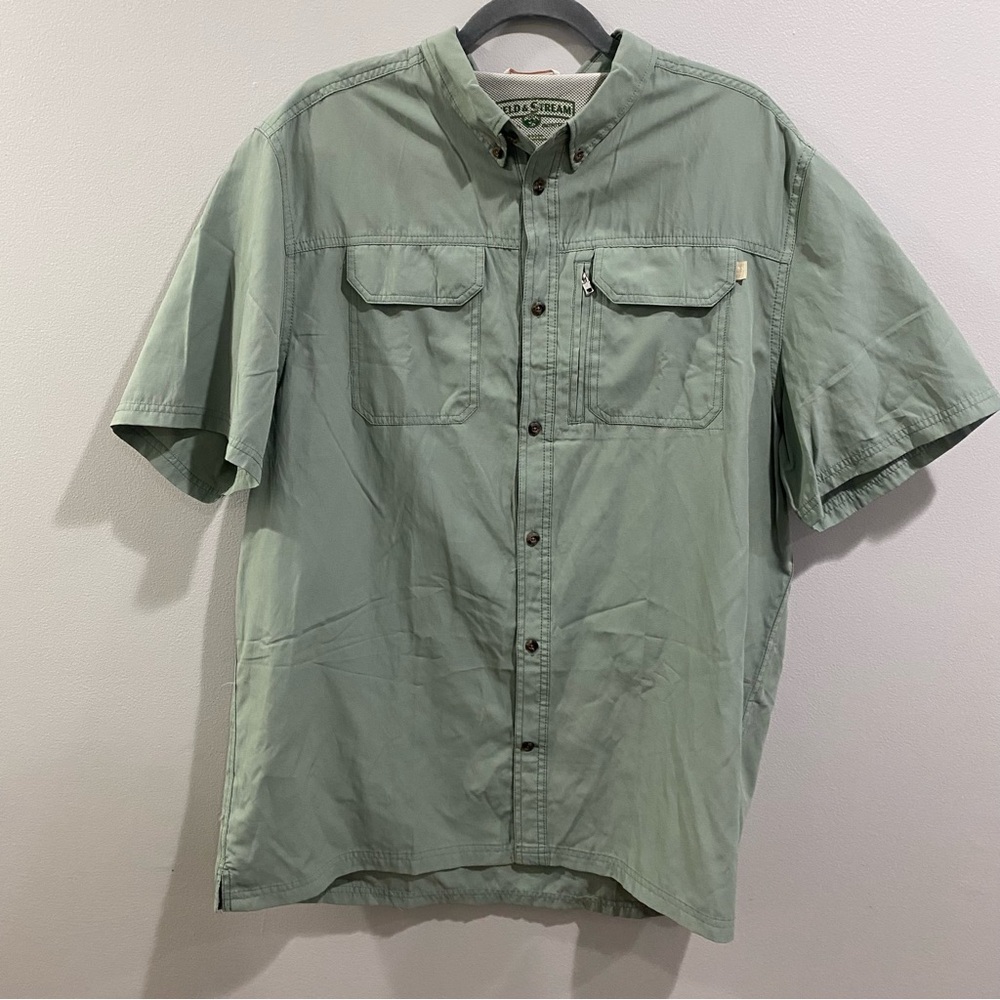 Field and Stream Button Down Short Sleeve Fishing Shirt Sage Green Size XL
